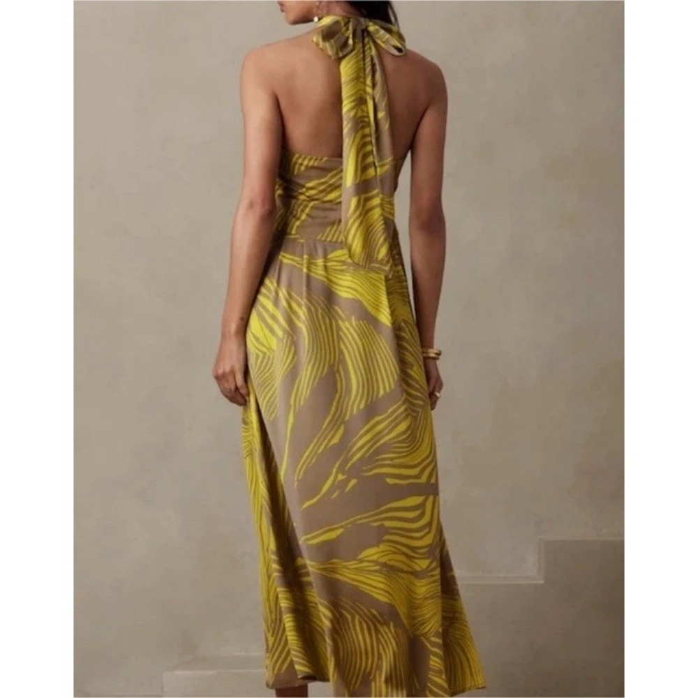 Banana Republic Halter Maxi Dress Yellow‎ Palm Print Petite 16 - Picture 3 of 10